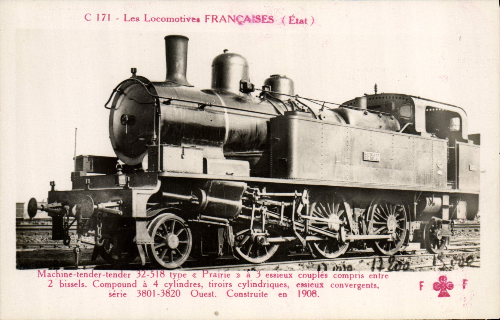 CPA Train Locomotive Machine Tender 32 518 type Prairie