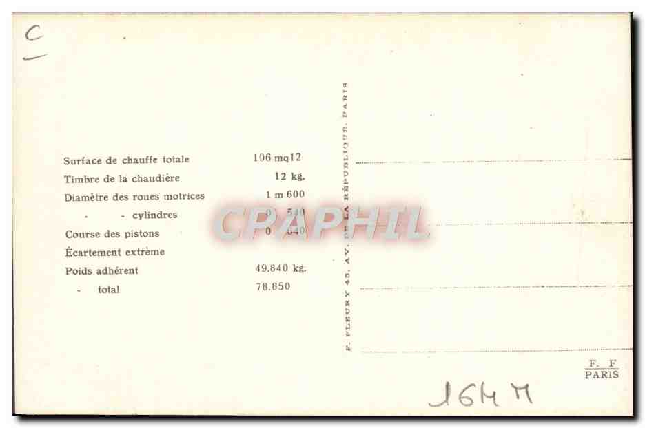 CPA Train Locomotive Machine Tender 32 906 — Rückseite
