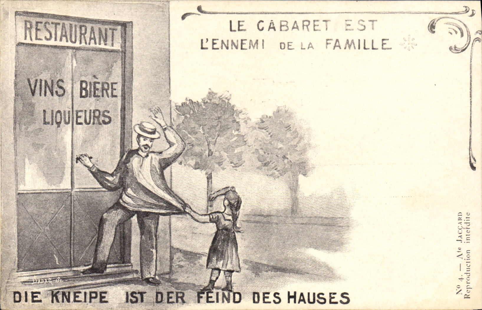 CPA Alcool le cabaret est l'ennemi de la famille Vins Biere Liqueurs