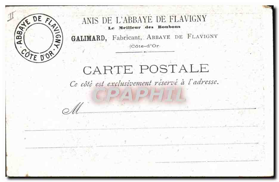 CPA Alcool abbaye de Flavigny Cloitre exterieur Salles d'expedition des Anis  — Rückseite
