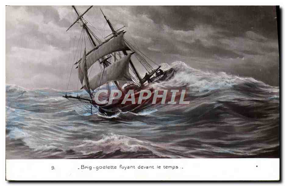 CPA Bateau Voilier Birg goelette fuyant devant le temps