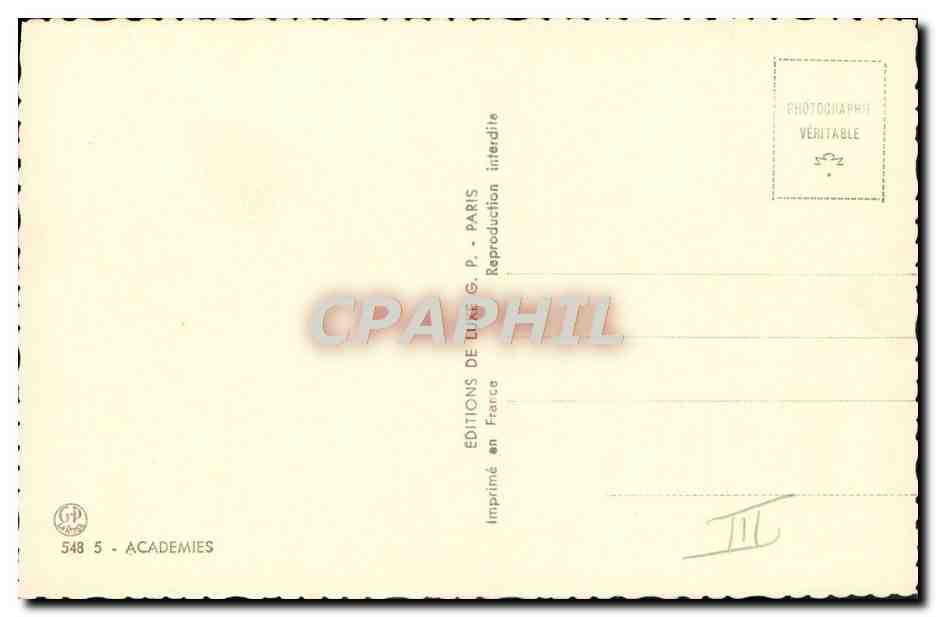 Nudo femenino — postura sentada — Ediciones G. P. París, n° 548 5 — Reverso