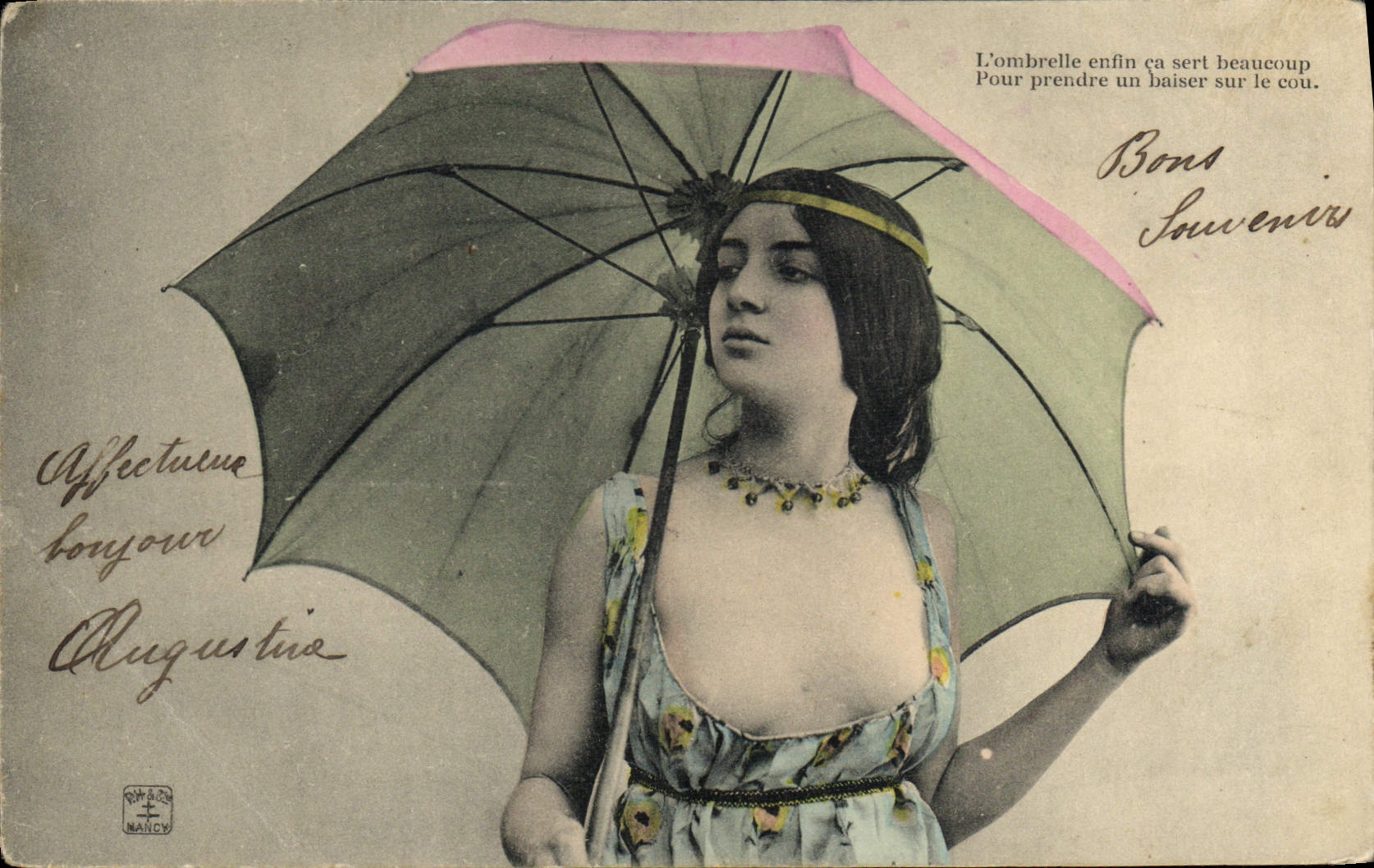 Jeune femme avec ombrelle — texte humoristique — éditeur NANCY