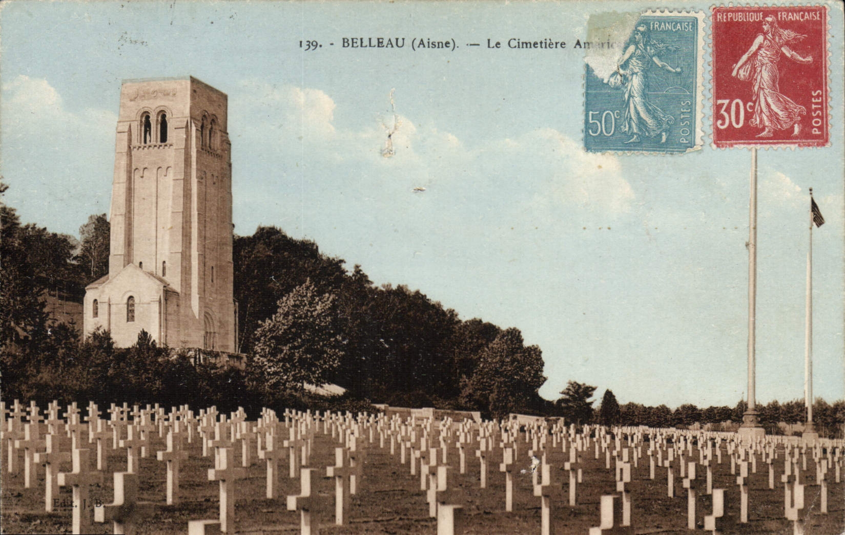 Tarjeta postal antigua Militaria Belleau el cementerio americano