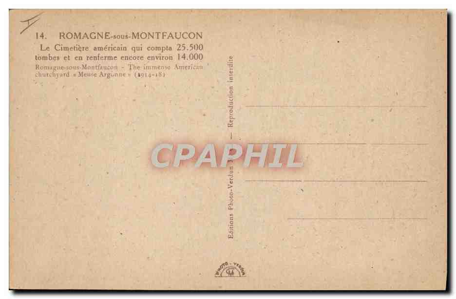 Cimetière américain de Romagne-sous-Montfaucon — Éditeur : Editions Photo-Verdon — Verso