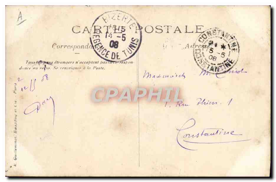 Buque de guerra en Bizerte — Editor: Tarjeta Postal — N° de serie: 1646 — Reverso