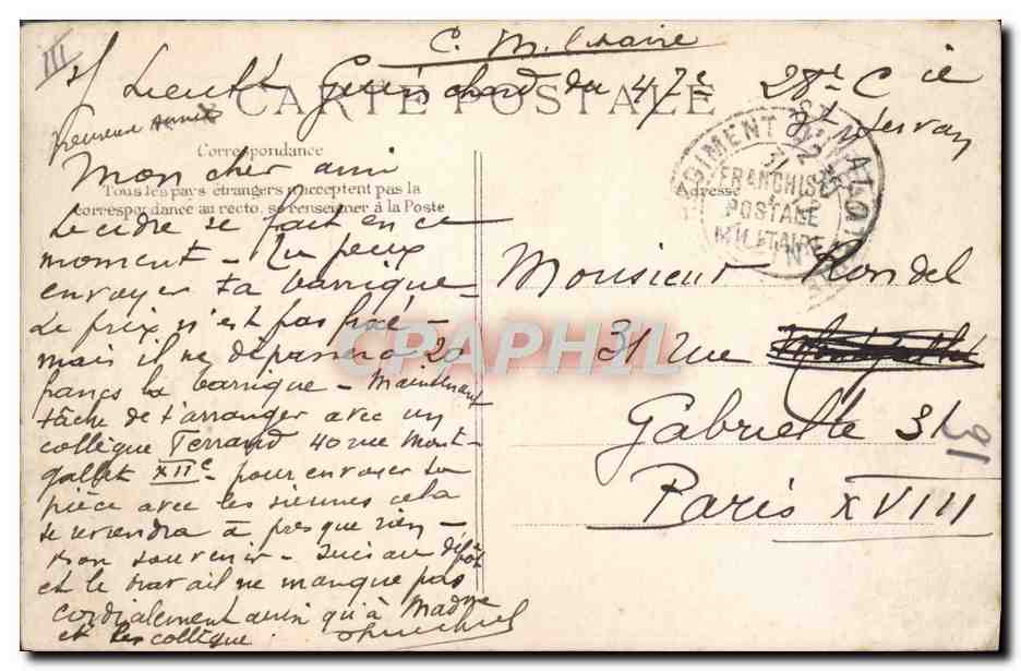 Saint-Malo — Contre-torpilleur sortant du Port — Éditeur E.P.D. n° 2046 — Reverso
