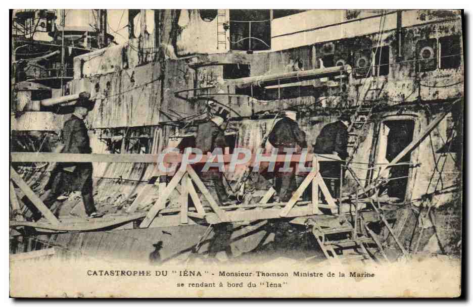 CPA Bateau Guerre Catastrophe du Iena Monsieur Thomson ministre de la marine se rendant a bord du Iena 
