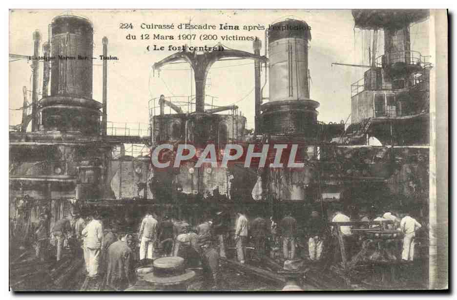 Cuirassé d'Escadre Iéna après explosion — Toulon — Éditeur : Catalogue Marins Bar — N° 224