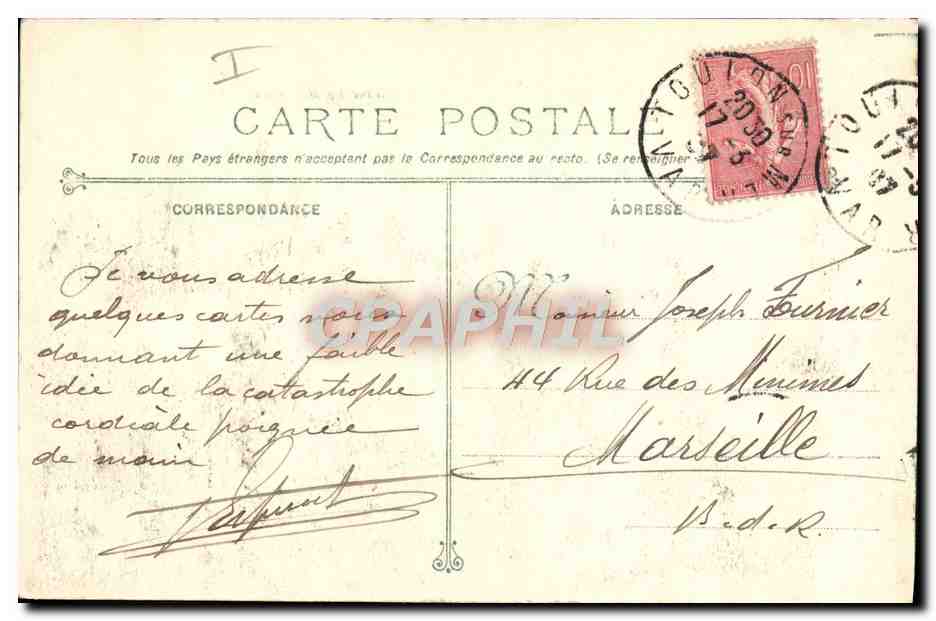 Épave du cuirassé d'Escadre Iéna — après l'explosion du 12 mars 1907 — Phototypie Marius Bar — Toulouse — Verso