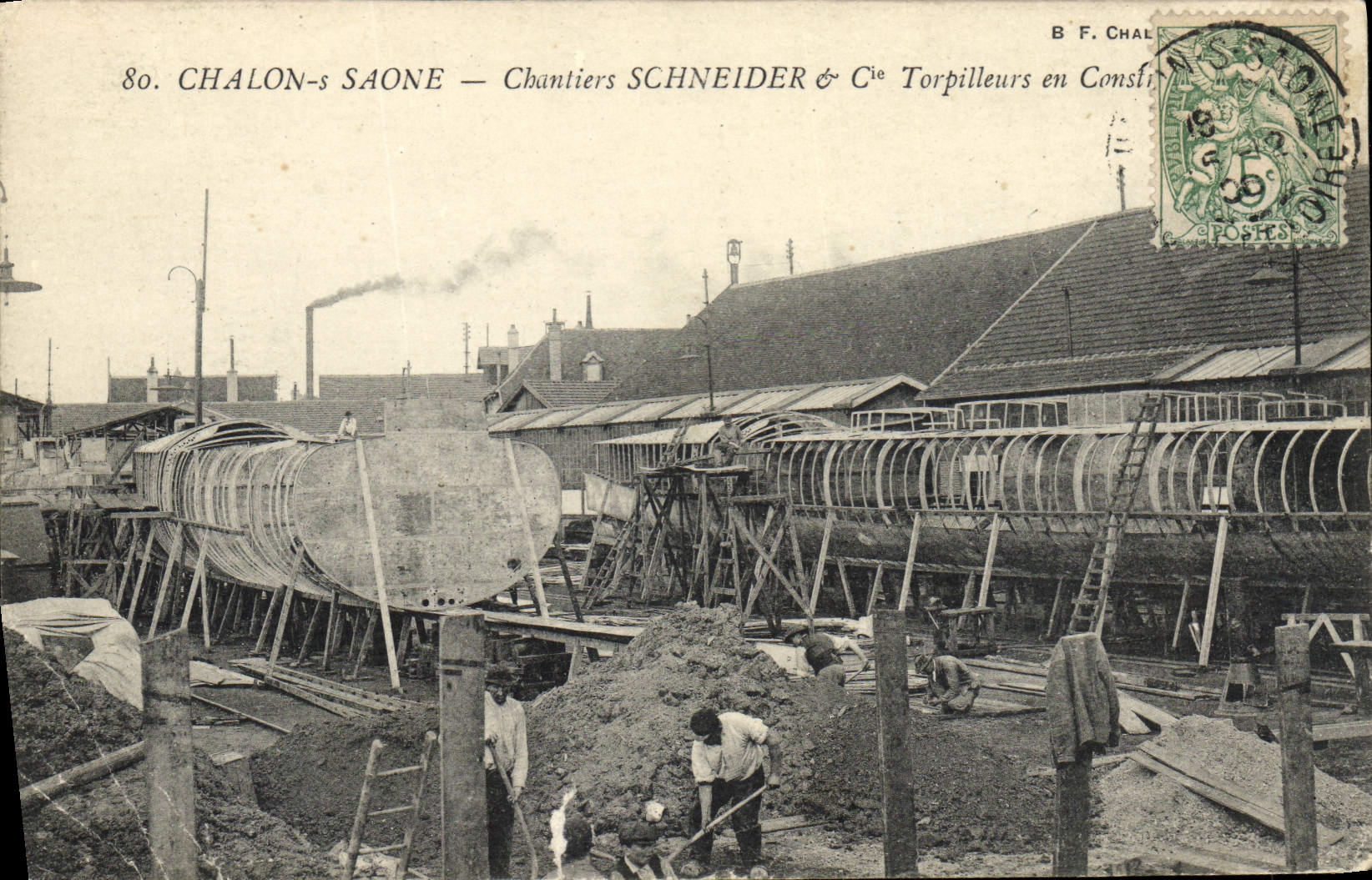 Chalon-sur-Saône — Chantiers Schneider & Cie, torpilleurs en construction — B. F. Chalon