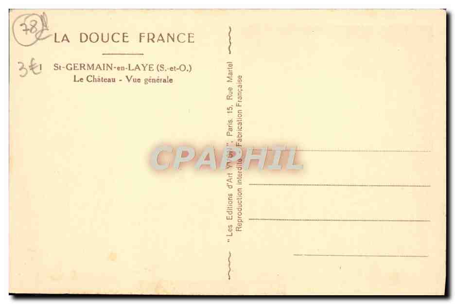 St-Germain-en-Laye — Le Château — Vue générale — Les Éditions d'Art Française — Verso