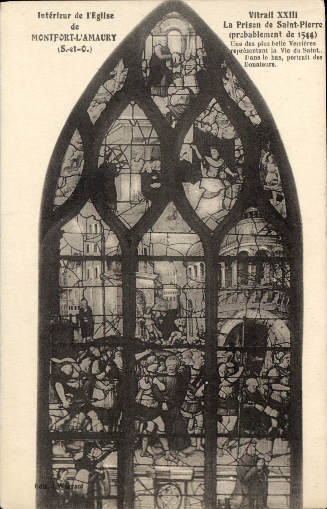 Innenraum der Kirche von Montfort-l'Amaury — Glasfenster XXIII, Das Gefängnis des Petrus (vermutlich 1544) — Edit. J. Warrant