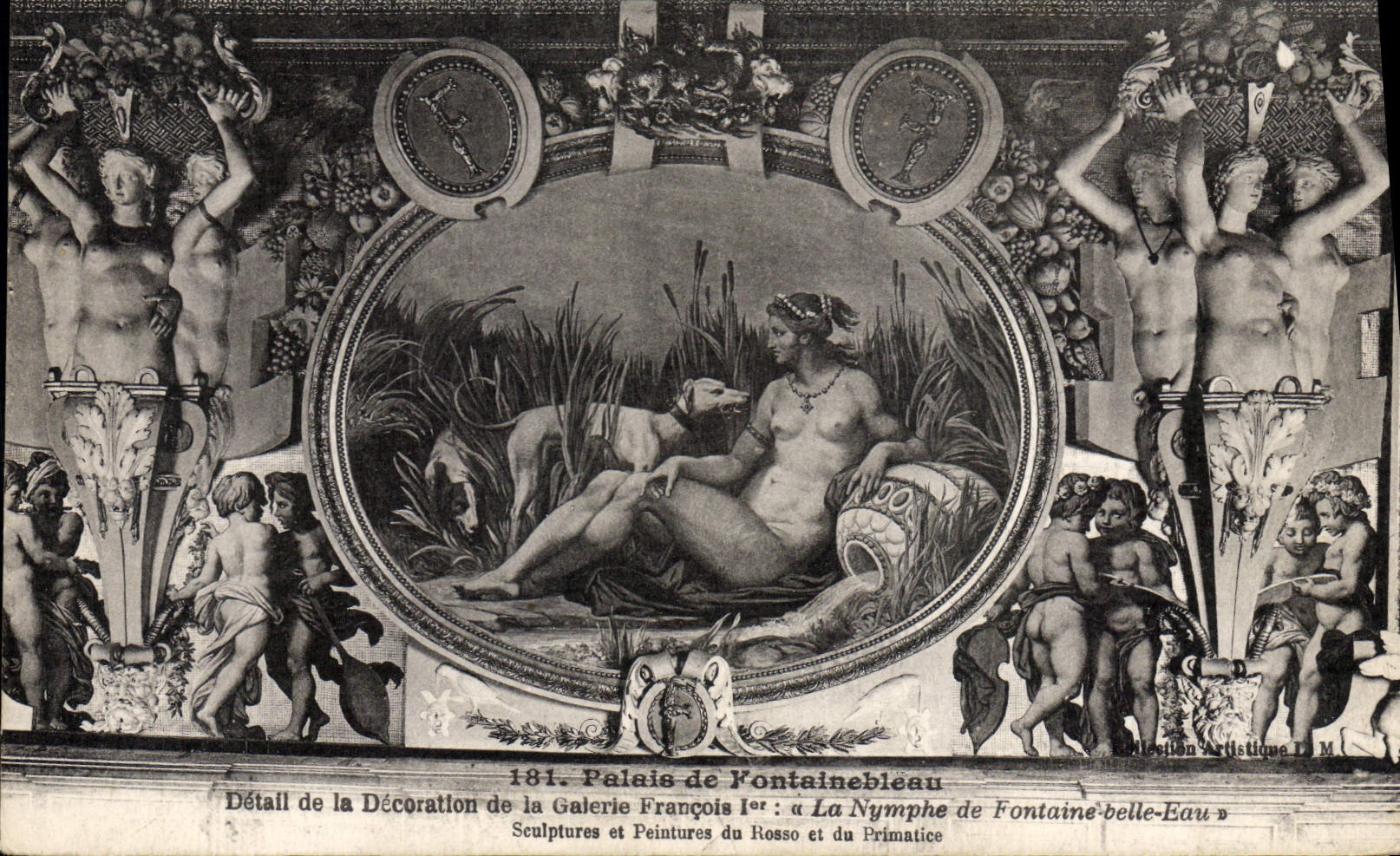 Palacio de Fontainebleau — Detalle de la Decoración de la Galería François Ier: La Ninfia de Fontaine-belle-Eau — Colección Artística D.M. n°181