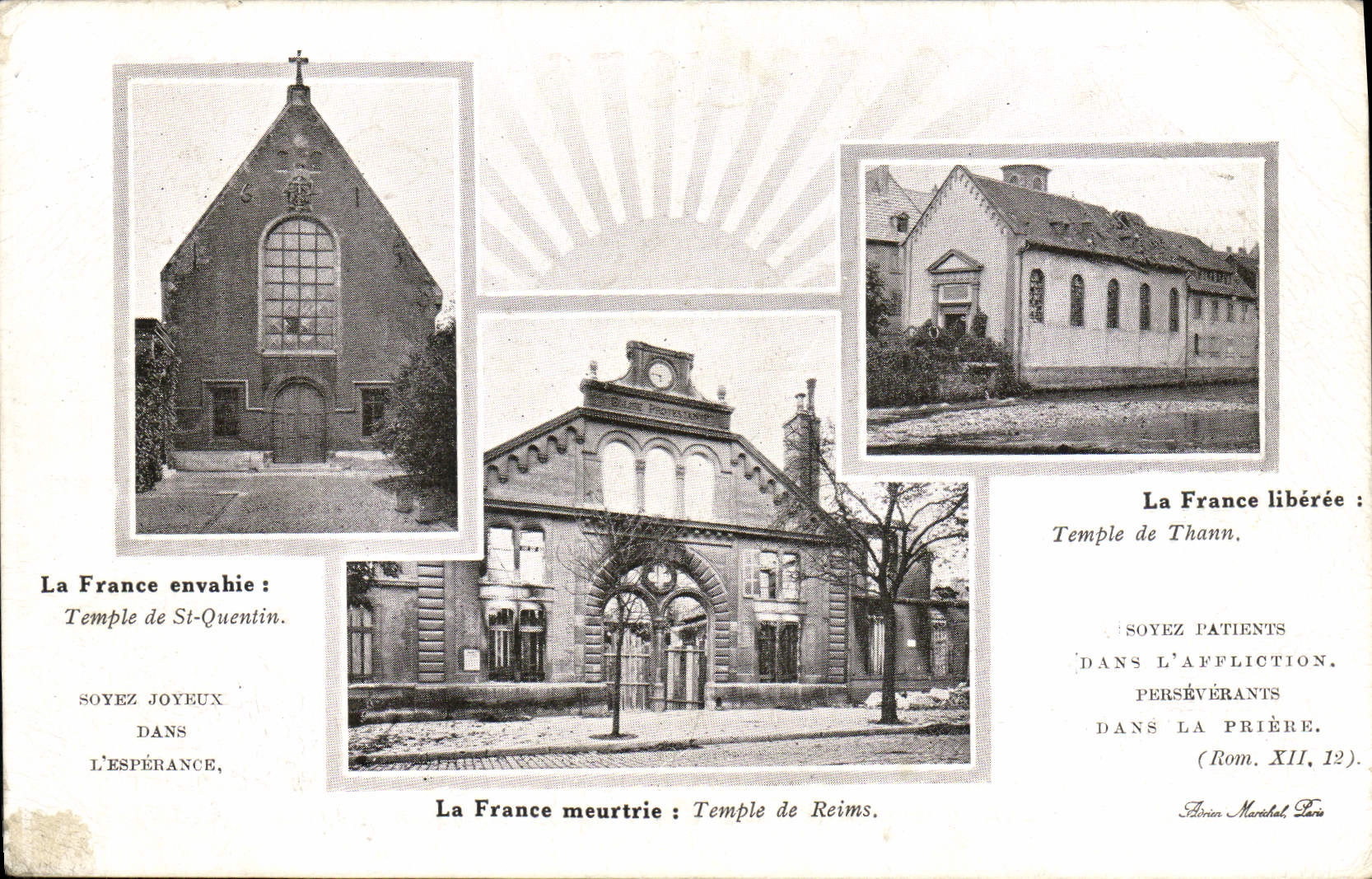 France envahie, meurtrie, libérée — Temples de St-Quentin, Reims, Thann — Albin Maréchal, Paris