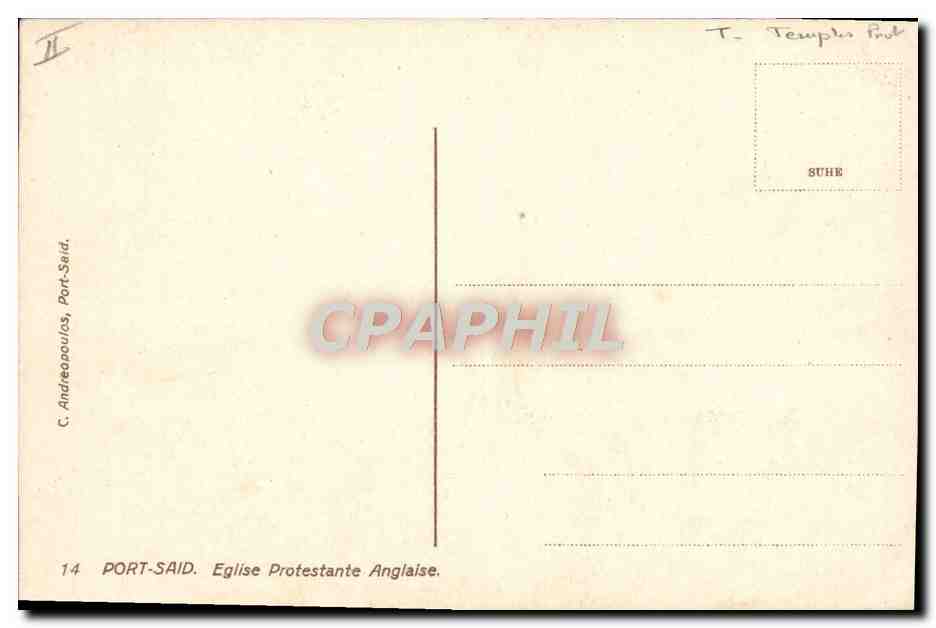 CPA Egypte Egypt Port Said English protestant Church — Rückseite
