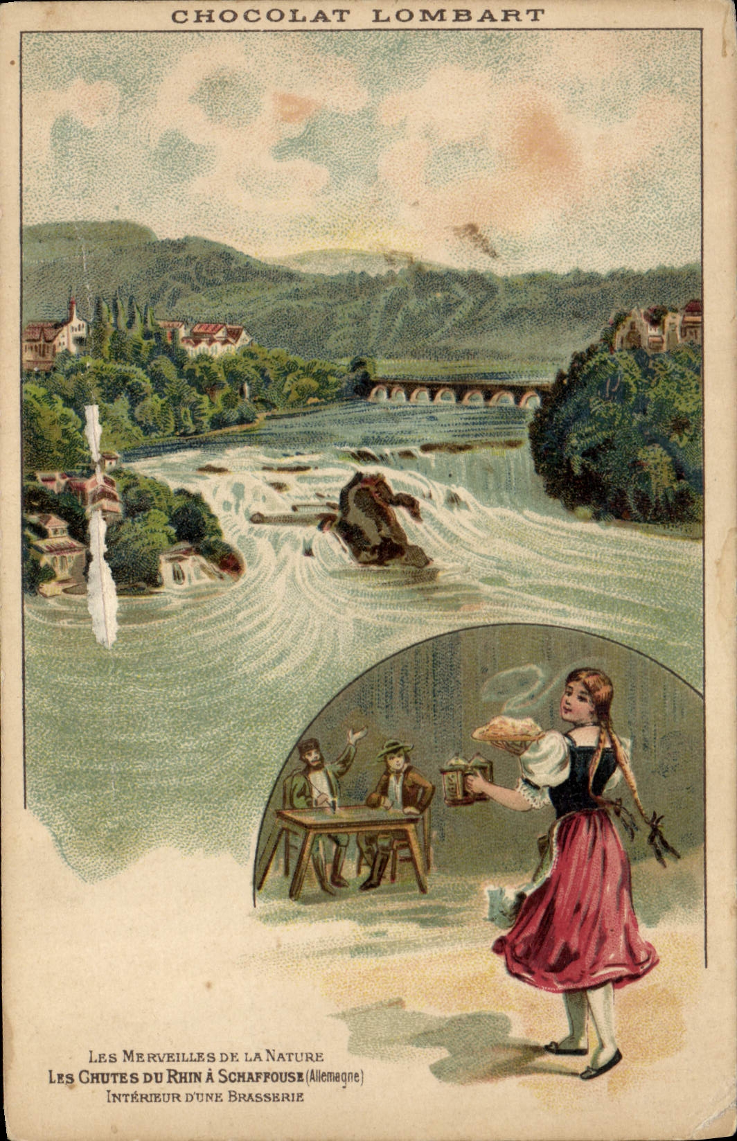 CPA Biere Brasserie Chocolat Lombart Les chutes du Rhin a Schaffouse Interieur d'une brasserie 