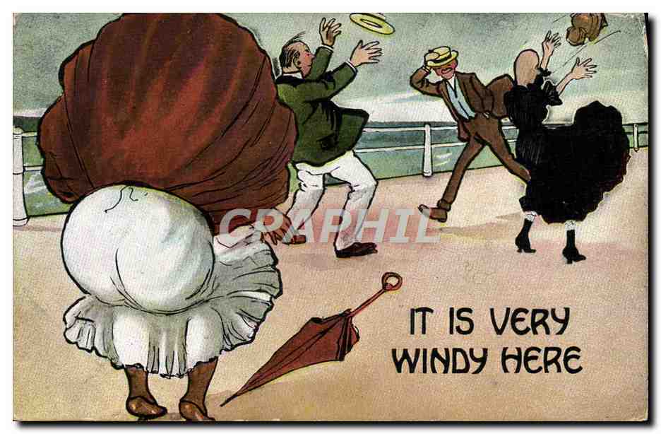 CPA Illustrateur Femme It is very windy here