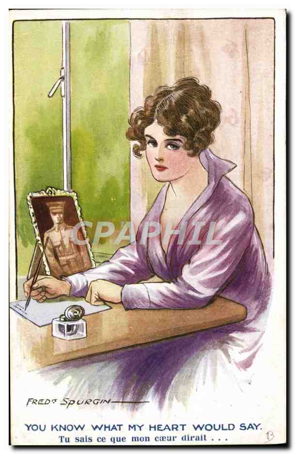 Femme écrivant une lettre à son amant — Fred's Spurgin — Inter-Art Co. Red Lion Squares, London, W.C.