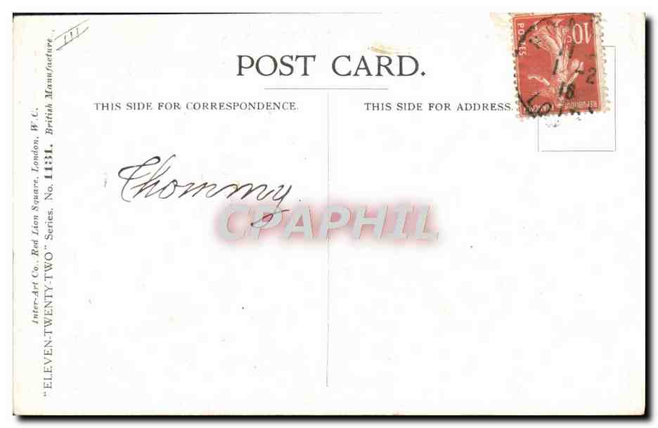Femme écrivant une lettre à son amant — Fred's Spurgin — Inter-Art Co. Red Lion Squares, London, W.C. — Verso