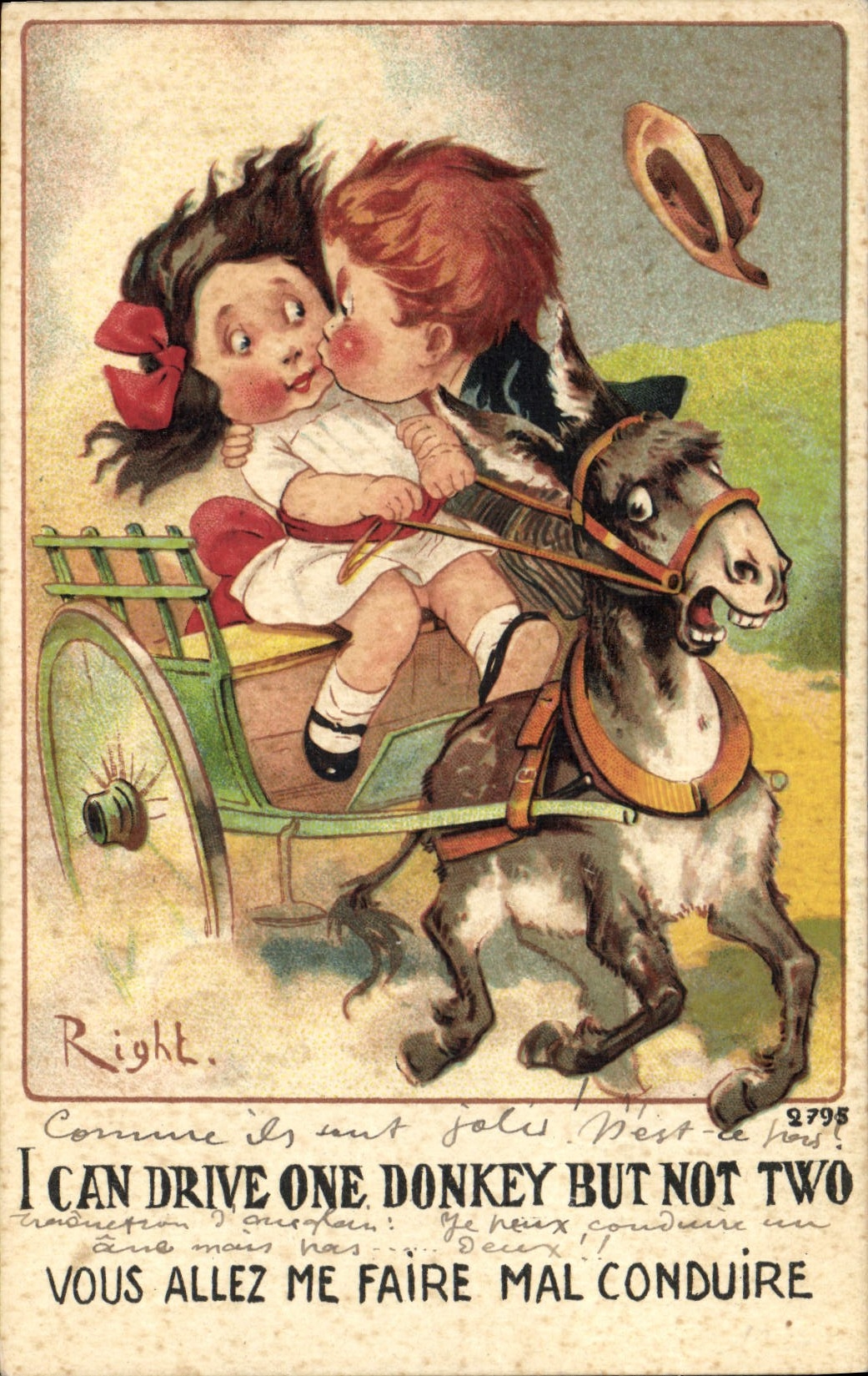 CPA Illustrateur Enfants ane Mule Right