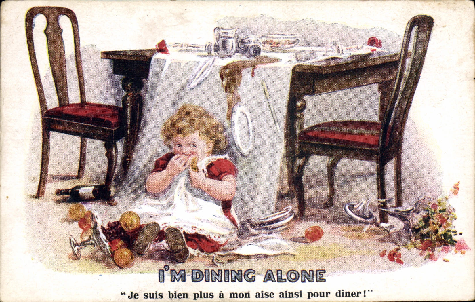 CPA Illustrateur Enfant I'm dining alone 