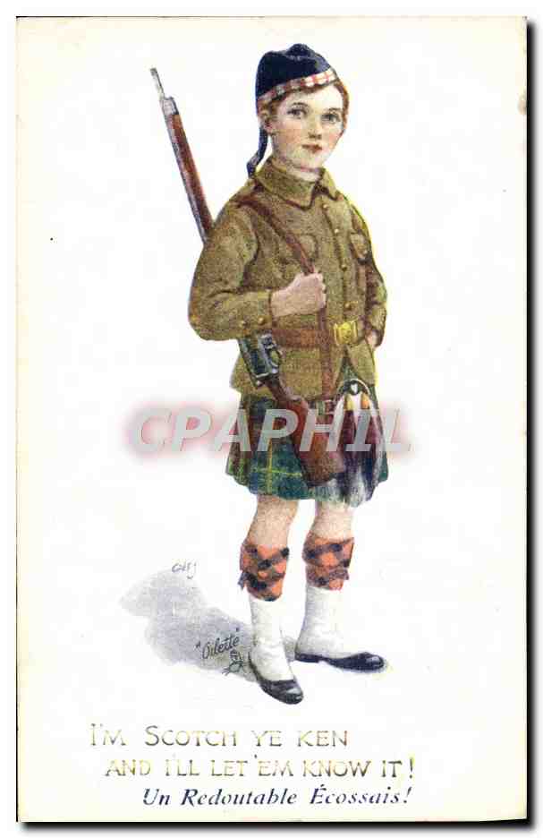 CPA Illustrateur Enfant Scotch Militaria