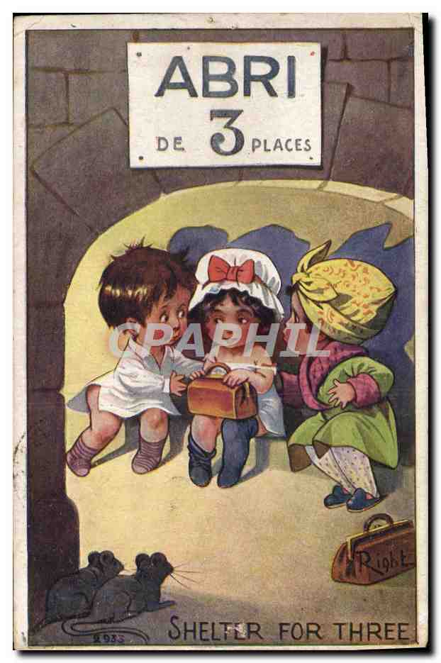 CPA Illustrateur Enfants Right Abri de 3 places