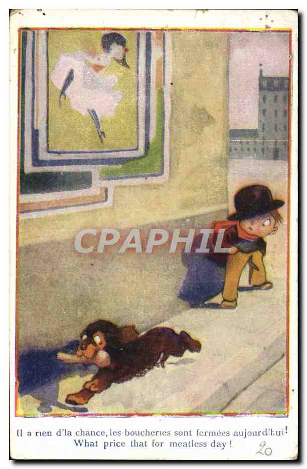 CPA Illustrateur Enfant Chien