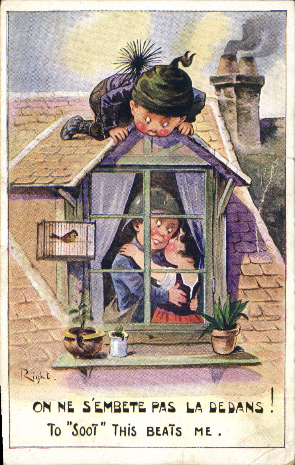 Enfant sur toit — dérision sur couple amoureux — Right, n°2748