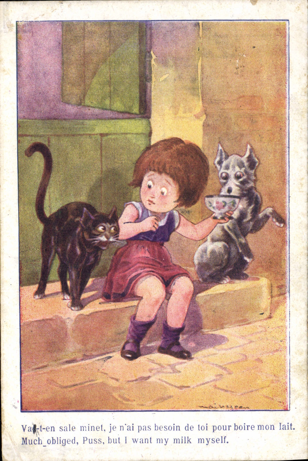 CPA Illustrateur Enfant Chats