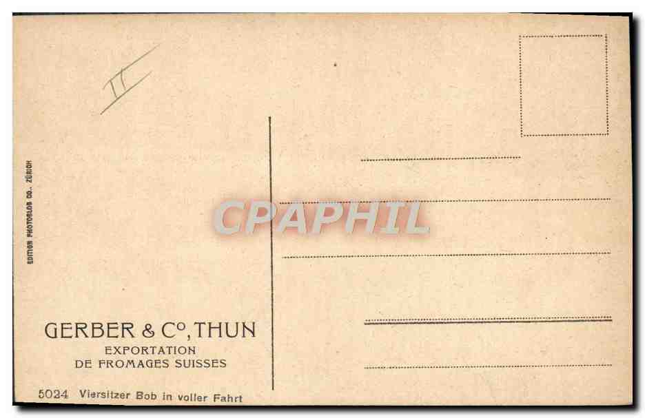 Skiing en montagne — Viersitzer Bob en pleine descente — Gerber & C°, Thun — Achterkant