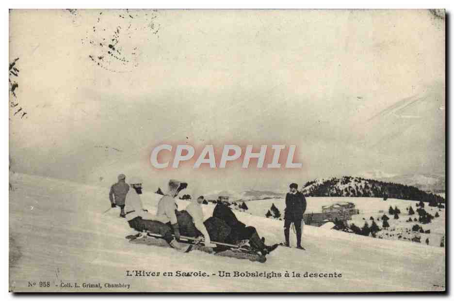L'Hiver en Saône - Un Bobsleigh à la descente - Coll. L. Grimal, Chambéry