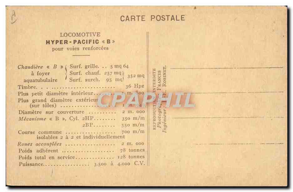 CPA Train Locomotive Exposition internationale de Paris 1937 Modele Projet Hyper Pacific — Rückseite