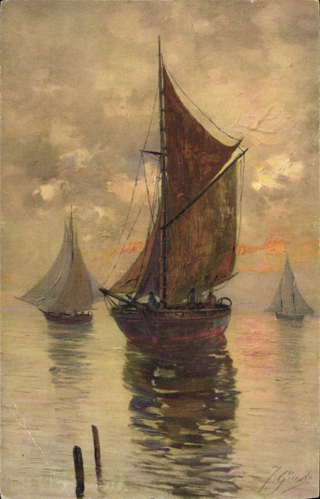 Scène maritime avec voiliers — peinture — I. Giussio, n° 36