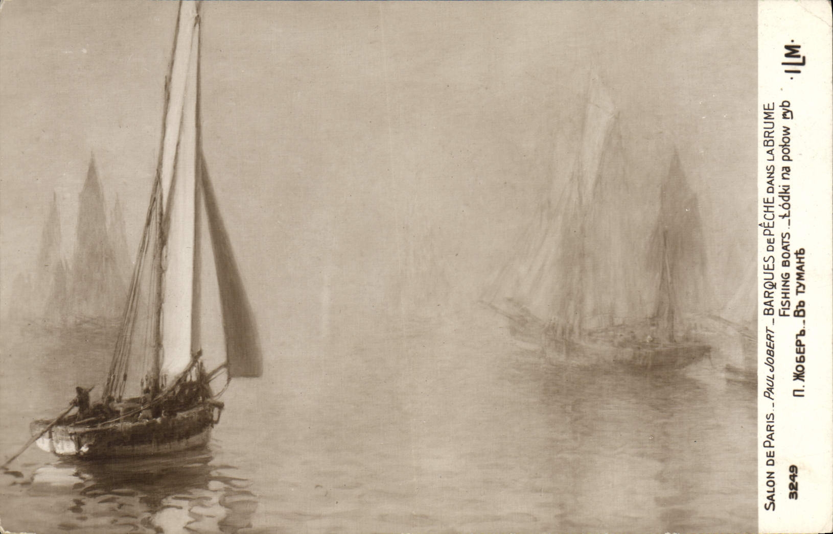 CPA Bateau Voilier Salons de Paris Paul Jobert Barques de peche dans la brume 