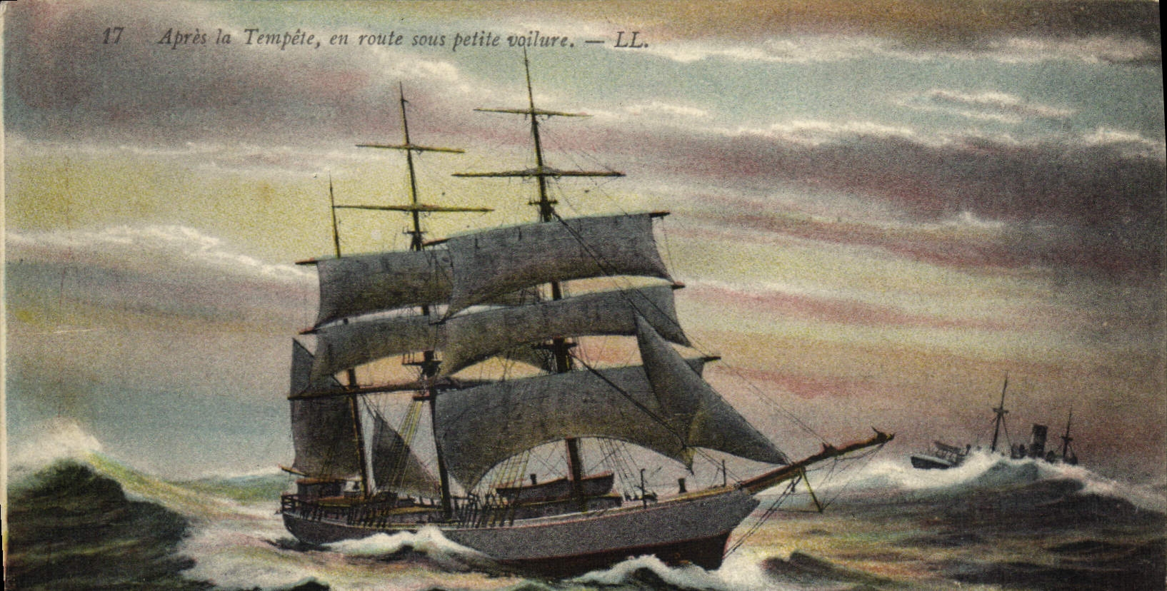 Navire en route sous petite voile après tempête — LL. — Série 17