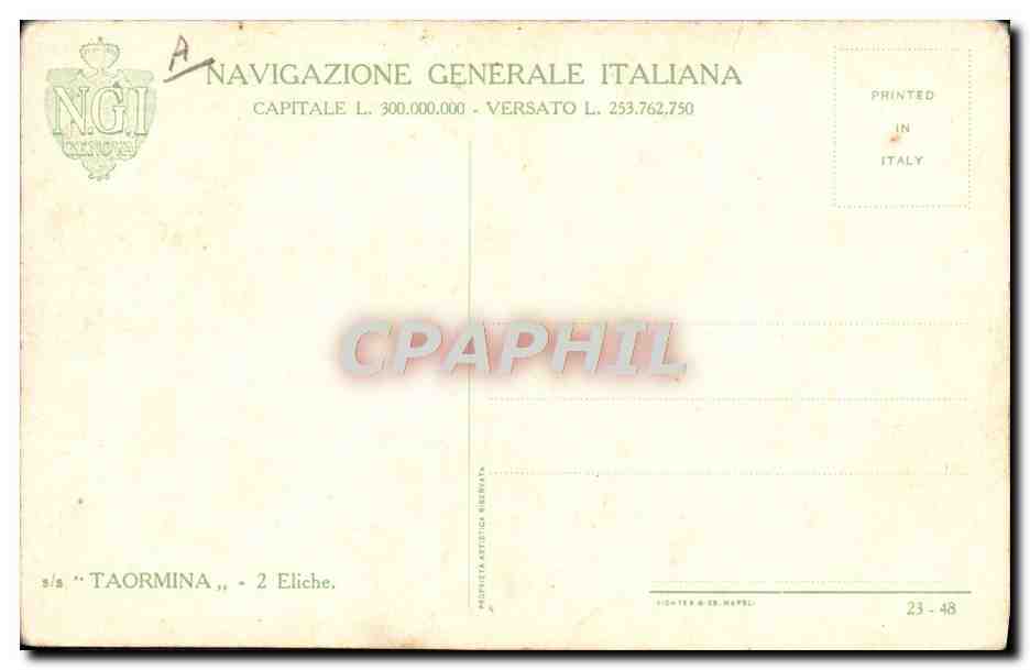 Navire à vapeur — Taormina — Navigazione Generale Italiana — Verso