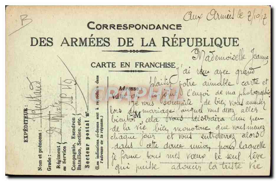 Parata delle prime truppe americane sbarcate in Francia — Giugno 1917 — Corrispondenza delle Armate della Repubblica — Verso