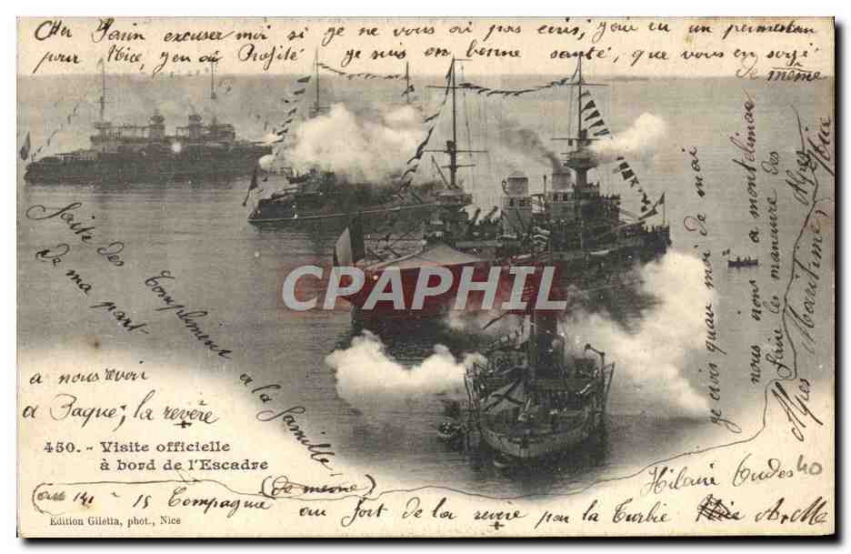 CPA Bateau Guerre Visite officielle a bord de l'escadre 