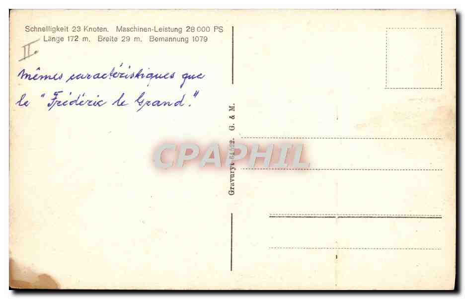S.M.S. Linien Schiff König Albert — Gravure G. & M. n° 492 — Verso