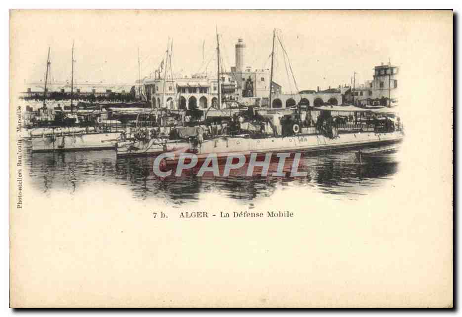 CPA Bateau Guerre Alger La defense mobile 