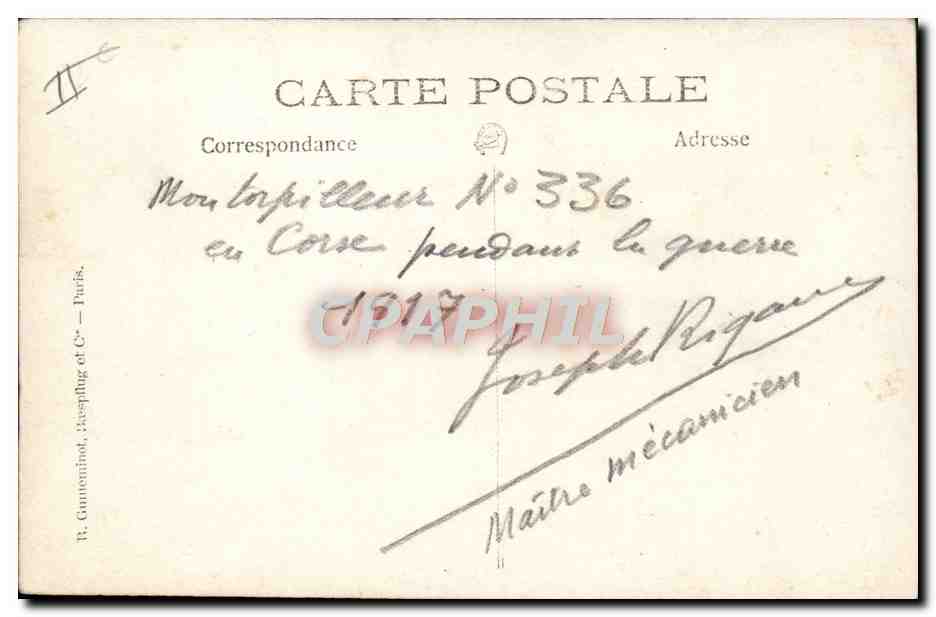 CARTE PHOTO Bateau Guerre Corse 1917 Corsica  — Verso
