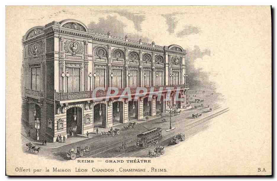 CPA Reims Grand Theatre Maison Leon Chandon champagne Reims Vue d'une cave de cognac