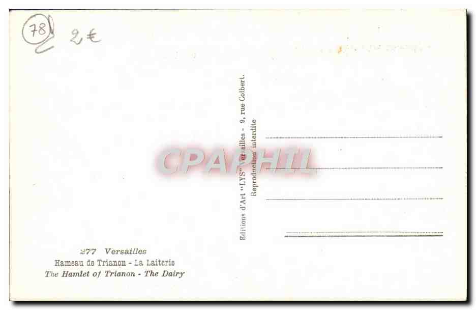 Le Hamlet de Trianon — La Laiterie — Éditions d'Art 'LYS' — Verso