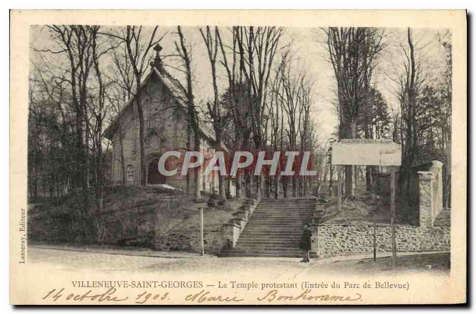 CPA Villeneuve Saint Georges Le Temple protestant Entree du parc de Bellevue 