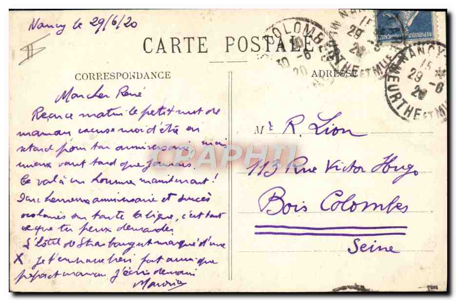 CPA Nancy Place St Jean et Temple protestant — Verso