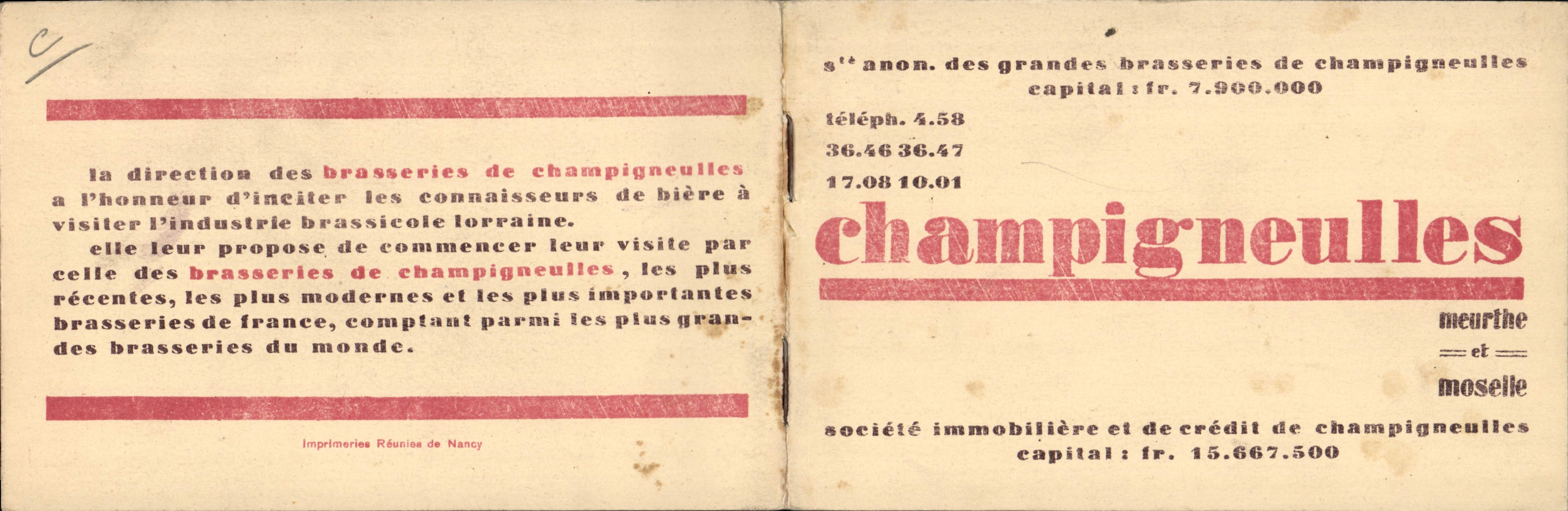 CPA depliante Brasserie Champigneulles Meurthe et Moselle
