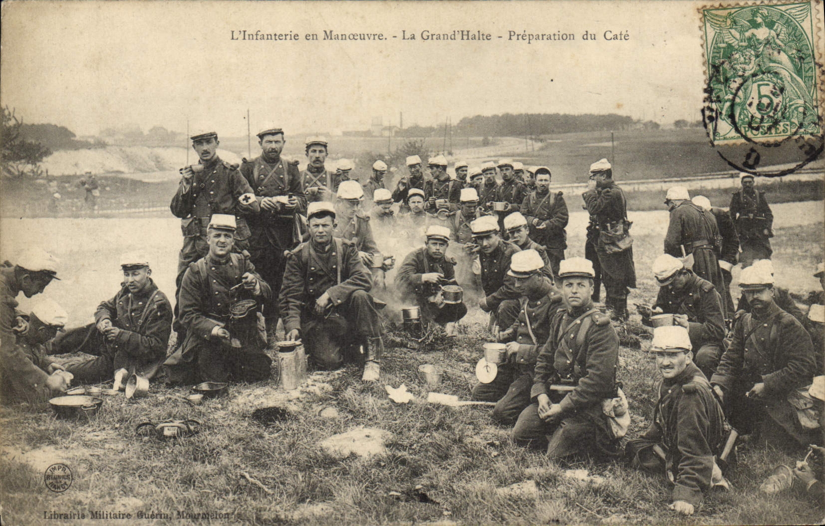 L'Infanteria in Manovra - La Grand'Halte - Preparazione del Caffè — Librairie Militaire Guérin, Mourmelon