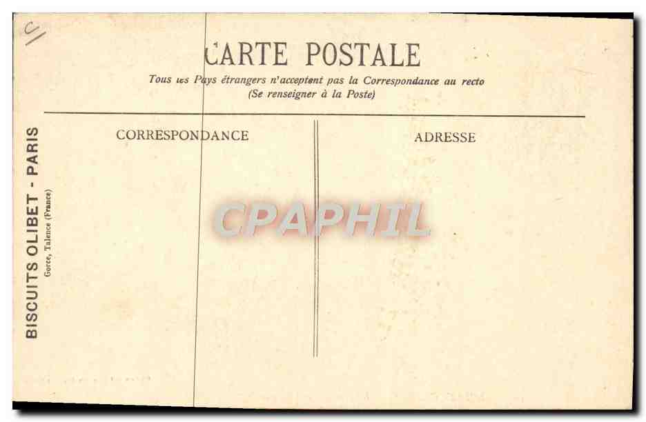 CPA Biscuits Olibet Chargement de voitures de livraison du service de Paris  — Verso